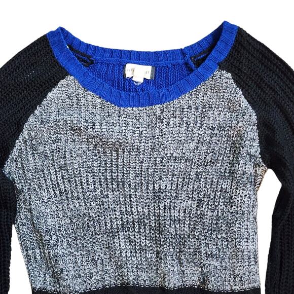 Fifty Street Womens High-Low Sweater Size S Blue Black Long Sleeve Split Seams - Picture 5 of 11